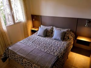 1 dormitorio con 1 cama grande y 2 almohadas en Blue Bird Flat en San Carlos de Bariloche