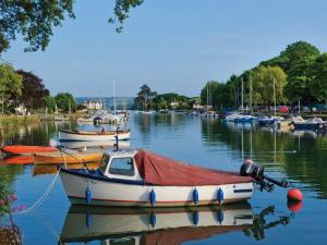 a group of boats are docked in a harbor at 4 Armada House in Hope Cove