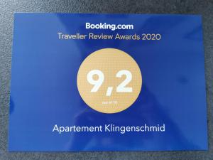 Certificato, attestato, insegna o altro documento esposto da Apartement Klingenschmid