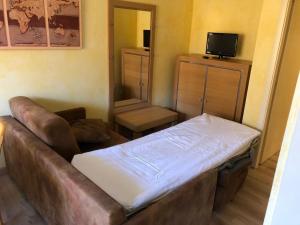 een kamer met een bed, een bank en een tv bij Les Terrasses d Isola 2 pièces 4 personnes in Isola 2000