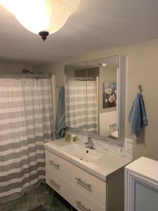 a bathroom with a sink and a mirror at Great Slave Lakeside Bed & Breakfast in Yellowknife +20 photos