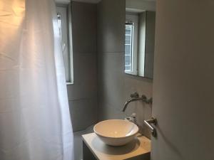 a bathroom with a white sink and a mirror at Tres Fueguinos in Ushuaia +31 photos