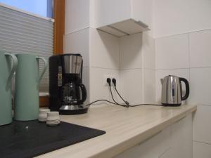 a kitchen counter with a coffee maker and a toaster at Hołdysówka przy Gondoli in Szczyrk