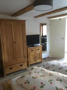 a bedroom with a bed and a tv on a cabinet at Hansenchristenhof in Gutach
