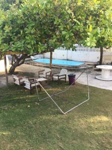 a group of chairs and a pool with a tree at Casa de praia em Carapibus in Conde