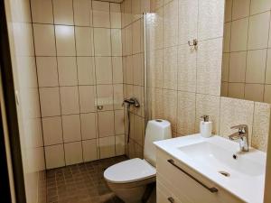 La salle de bains est pourvue de toilettes et d'un lavabo. dans l'établissement ReeDe Villa, à Otepää