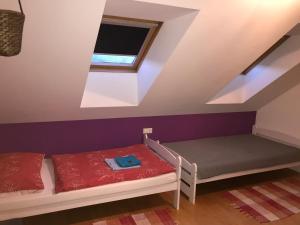 une chambre avec deux lits et une fenêtre dans l'établissement Ferienwohnung Sagmeister Wirtgut St. Andrä, à Sankt Andrä im Lungau
