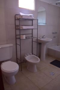 bagno con servizi igienici, lavandino e specchio di Camino a Termas a San Salvador de Jujuy
