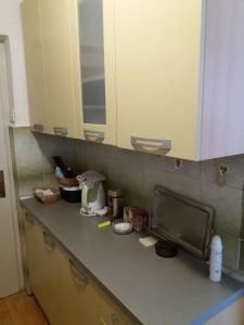 a kitchen counter with a sink and a microwave at apartman "MIMO" in Sarajevo