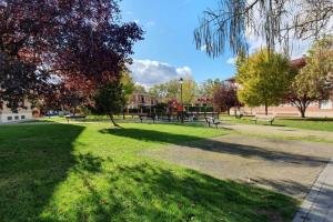 a park with benches and a playground in the grass at COQUETO in Zamora