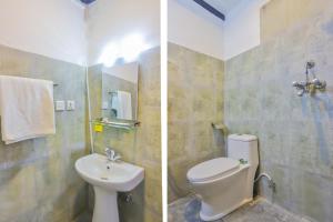 two pictures of a bathroom with a toilet and a sink at Kathmandu Cottage - Boutique in Kathmandu