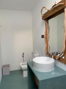ein Bad mit einem Waschbecken und einem WC in der Unterkunft Ithaa Thoddoo Inn in Thoddoo-Atoll