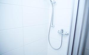 a shower with a hose in a bathroom at Hotel Landgasthof Wallburg in Eltmann