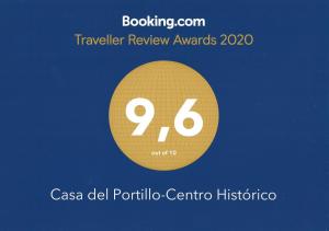 Ein Zertifikat, Auszeichnung, Logo oder anderes Dokument, das in der Unterkunft Casa del Portillo-Centro Histórico ausgestellt ist