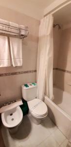 ein Badezimmer mit Toilette, Badewanne und Waschbecken in der Unterkunft Patagonia Apart Hotel in Puerto Madryn + 42 Fotos