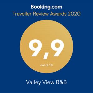 Certifikát, hodnocení, plakát nebo jiný dokument vystavený v ubytování Valley View B&B