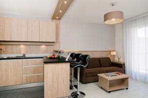 a kitchen and a living room with a couch at Residhome Lyon Gerland in Lyon