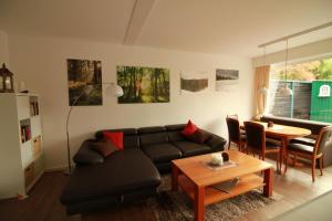 ein Wohnzimmer mit einem Sofa und einem Tisch in der Unterkunft App 613 Panoramic Hohegeiß Terrassenhaus in Hohegeiß