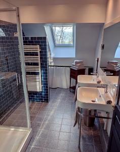 uma casa de banho com 3 lavatórios e um chuveiro em Domaine de Saint Loth' em Saint-Lothain