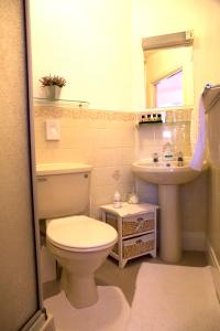 a bathroom with a toilet and a sink at Villa Marina in Scarborough