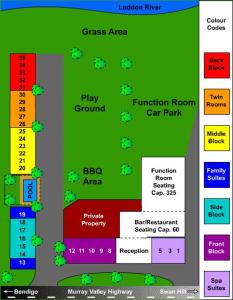 a diagram of a floor plan of a car park at Kerang Valley Resort in Kerang