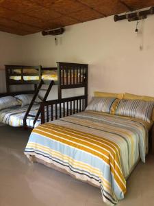 Pulangbato Falls Mountain Resort في دوماغيتي: غرفة نوم بسريرين في غرفة