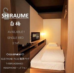 a hotel room with two beds and a tv at Cabin House Yado Fujinomiya in Fujinomiya