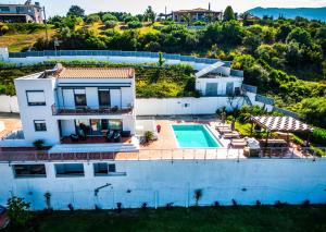 斯基亞索斯鎮的住宿－Aries Villas，享有带游泳池的房屋的空中景致