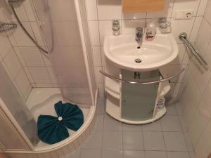 Baño pequeño con lavabo y aseo en Krähenberg am Rande der Wildnis en Sibratsgfäll