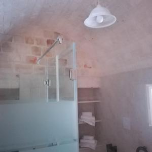 a bathroom with a shower and a light on the ceiling at Trulli Manuela 2 in Locorotondo