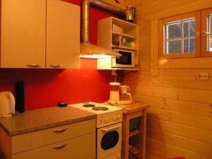 a small kitchen with a stove and a microwave at Holiday Home Uisku by Interhome in Punkalaidun