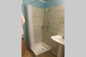 a bathroom with a shower and a sink at Les Lavandières in Vernet-les-Bains