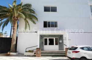 a white house with a palm tree in front of it at Acapulco playa Nerja 407 planta superior in Nerja