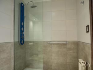 una ducha con puerta de cristal en un baño en LELOIR Suites & Meetings, en Neuquén 53 fotos más