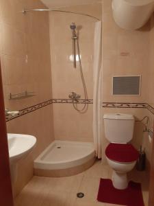 a bathroom with a toilet and a tub and a sink at Апартамент КАРЛИН in Pamporovo +37 photos