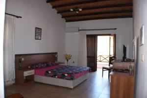 a bedroom with a bed and a television in a room at Vouni King Hotel in Limnitis