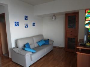 フエンヒロラにあるApartamento Fuengirola1 líneaのリビングルーム(青い枕のソファ付)