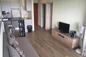 a living room with a couch and a flat screen tv at Marisol 2F Waterfront in Armação de Pêra