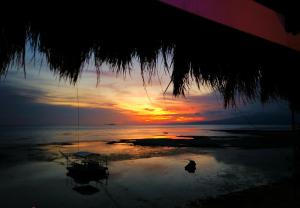 a sunset on the beach with a bird in the water at Tropical Fun Ta Sea Rentals in Siquijor