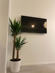 En tv och/eller ett underhållningssystem på Stylished and Bright studio apartment