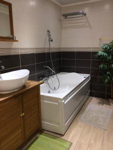 ein Badezimmer mit einer Badewanne und einem Waschbecken in der Unterkunft Chateau de Quesmy in Quesmy
