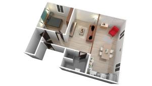 a rendering of a floor plan of a house at LE TOIT D'AUVERS - T2- 2e étage in Auvers-sur-Oise