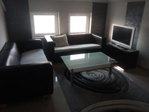 a living room with a couch and a television at Apartman Djukic in Šabac