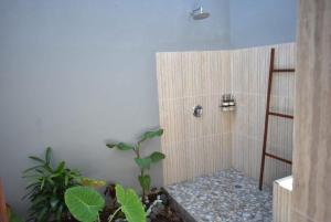 a bathroom with a shower with a ladder and plants at The Barari Villas in Pemuteran