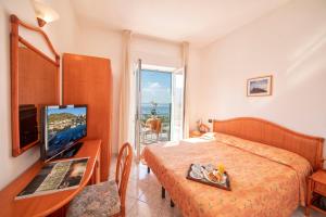 - une chambre avec un lit et une télévision dans l'établissement Hotel Citara, à Ischia