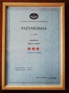 Certifikát, hodnocení, plakát nebo jiný dokument vystavený v ubytování Biržai camping