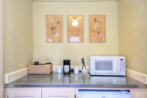 a kitchen with a counter top with a microwave at Tallman Hotel in Upper Lake