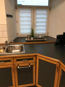 - une cuisine avec un évier et un comptoir dans l'établissement Zum Burgblick, à Burg-Reuland