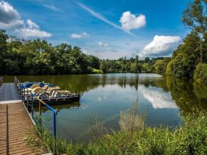 un grupo de barcos atracados en un lago en Gästehaus Schütz, en Gries