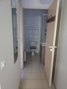 a white bathroom with a toilet and a sink at jolie appartement a cauterets in Cauterets +11 photos